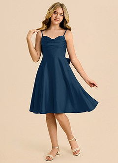 Azazie Bear Junior Linia A Dekolt w kształcie serca Satyna elastyczna Mini Młodsza druhna Sukienka image3