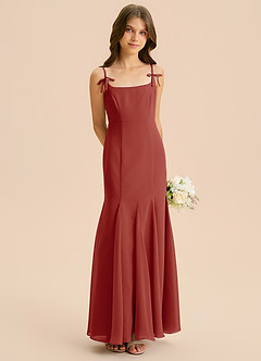 Azazie Evey Junior Abito Sirena in Chiffon Plissettato Terracotta image4