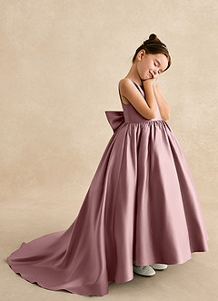 Azazie Mimia Flower Girl Dresses Dusty Rose A-Line Bow Matte Satin Dress image4