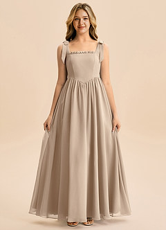 Azazie Delia Junior Abito A-Line in Chiffon Fiocco Taupe image5