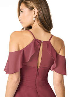 Azazie Dakota Bridesmaid Dresses Merlot A-Line V-Neck Pleated Chiffon Dress image5