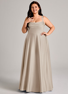 Azazie Shaude Bridesmaid Dresses Frost A-Line Pleated Stretch Satin Dress image8