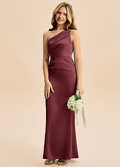 Azazie Akilah Junior Robe Fourreau en Satin extensible Plissée Merlot image5