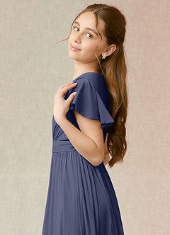 Azazie Mosley A-Line Ruched Mesh Floor-Length Junior Bridesmaid Dress image6