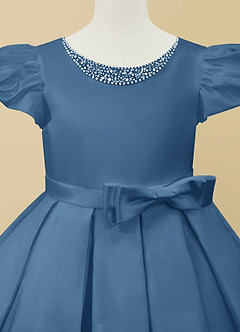Azazie Jewel Flower Girl Dresses Twilight Ball-Gown Pleated Matte Satin Dress image7