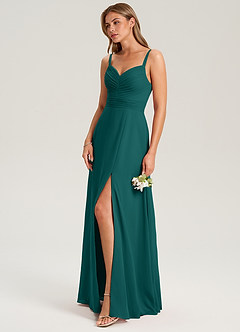 Azazie Terese Bridesmaid Dresses Peacock A-Line Pleated Chiffon Dress image7