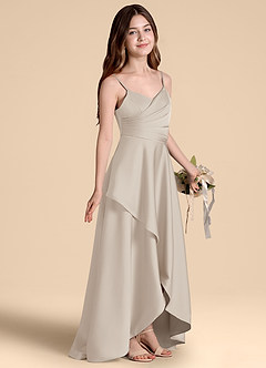 Azazie Prisha Junior A-Linie Plissee Stretch-Satin Kleid Frost image1