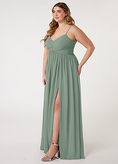 Azazie Alia Vestidos de damas de honor Vestido de Salvia Plateada de Gasa de Corte en A con Plisado image8