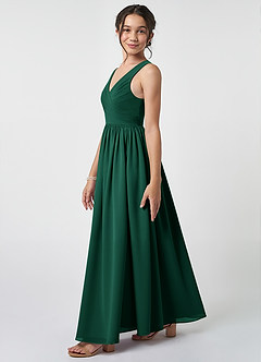 Azazie Keyla Junior Emerald A-Line Pleated Chiffon Dress image3