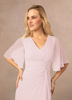Azazie Carson vestidos de madre de la novia Vestido de Rosa Rubor de Gasa de Corte En A con Encaje de cuello en V image4