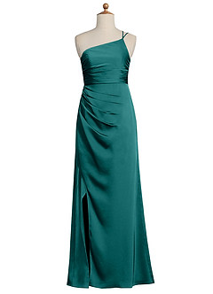 Azazie Eren Junior Peacock Sheath Pleated Stretch Satin Dress image6