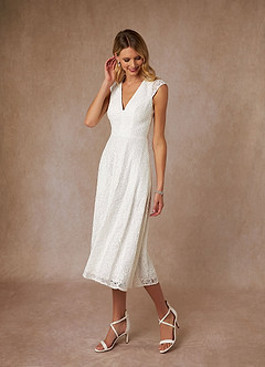 Azazie Lilly At-home Try On Dresses Diamond White A-Line Lace Dress image3