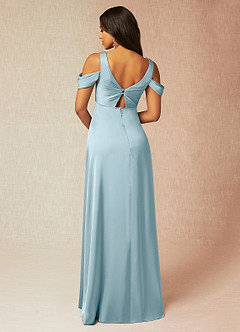 Azazie Rhea Robes de demoiselle d'honneur de maternité Robe Trapèze Épaule nue plissée Longueur ras du sol Satin extensible image2