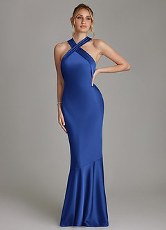 Azazie Reign Bridesmaid Dresses Royal Blue Mermaid Pleated Stretch Satin Dress image4