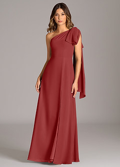 Azazie Tella Jurken voor bruidsmeisjes Jurk van Chiffon met A-Lijn One-Shoulder Roest image2