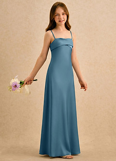 Azazie Mirabella Girls Formal Blumenmädchenkleider Etui Herzausschnitt Stretch-Satin Kleid Bermudablau image4