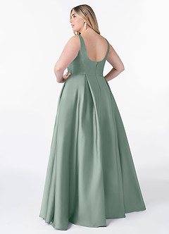 Azazie Neve Bridesmaid Dresses Silver Sage Ball-Gown with Pockets Stretch Satin Dress image8