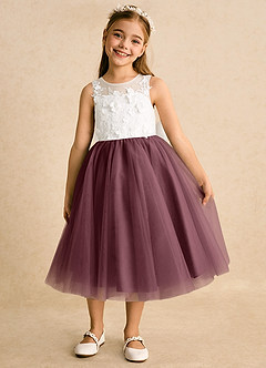 Azazie Lina Flower Girl Dresses Ivory Sangria Ball-Gown Lace Dress image5