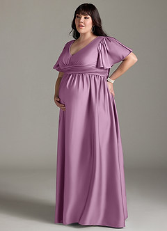 Azazie Verna vestidos de dama de honor de maternidad Vestido de Corte En A Volante Hasta el suelo Satén Elástico image14