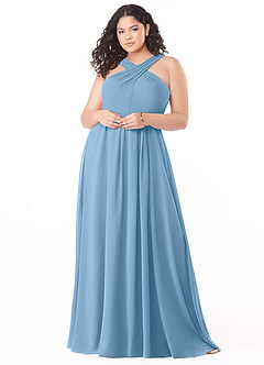 Azazie Dixie Bridesmaid Dresses Steel Blue A-Line Halter Pleated Chiffon Dress image7