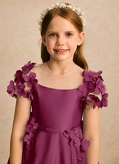 Azazie Charity Flower Girl Dresses Mulberry A-Line with Sleeves Matte Satin Dress image5