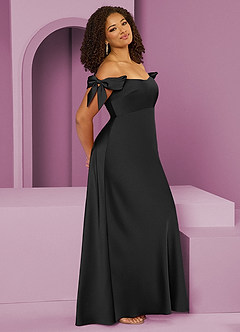 Barbie ♥ Azazie Bridesmaid Dresses Black Sheath Off the Shoulder Stretch Satin Convertible Dress image11
