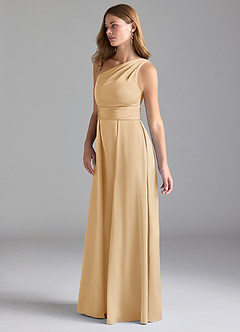 Azazie Dallas Bridesmaid Dresses Gold A-Line One Shoulder Stretch Satin Dress image5