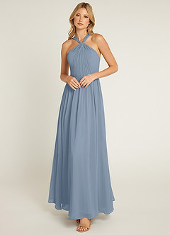 Azazie Jacey Final Sale Dusty Blue A-Line Pleated Chiffon Dress image1