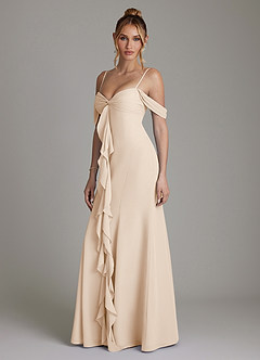 Azazie Karmela Bridesmaid Dresses White Alabaster A-Line Off the Shoulder Chiffon Dress image5