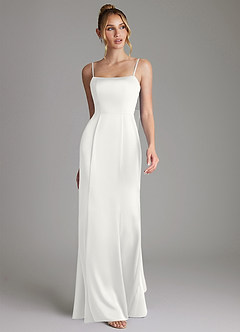 Azazie Zherra Bridesmaid Dresses White Mermaid Bow Stretch Satin Dress image4