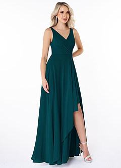 Azazie Calvi Bridesmaid Dresses Pine A-Line Ruched Chiffon Dress image3