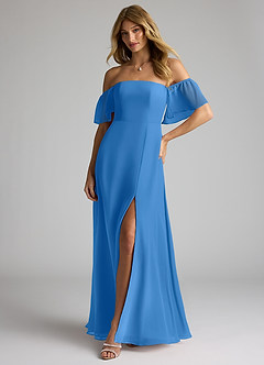 Azazie Sue Bridesmaid Dresses Blue Jay A-Line Off the Shoulder Chiffon Convertible Dress image3