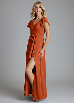 Azazie Omari Vestidos de damas de honor Vestido de Naranja Quemada de Gasa de Corte en A image4