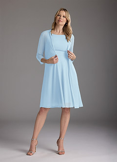 Azazie Sunny Kleider für die Brautmutter A-Linie Plissee Gittergewebe Kleid Himmelblau image2