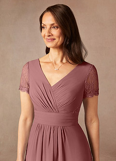 Azazie Polly Mother of the Bride Dresses Desert Rose A-Line Lace Chiffon Dress image8