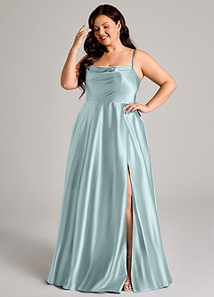 Azazie Elle Bridesmaid Dresses Mist A-Line with Pockets Metallic Satin Dress image10