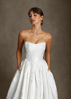Azazie Bria Wedding Dresses Diamond White Ball-Gown Strapless Floral Jacquard Dress image5