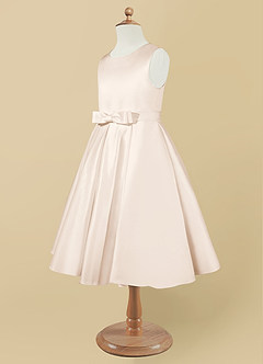 Azazie Coco Flower Girl Dresses White Alabaster A-Line Bow Matte Satin Dress image7