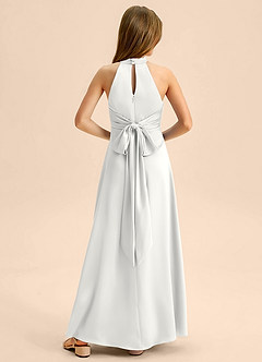 Azazie Beah Junior Robe Trapèze en Satin extensible Plissée Blanc image1