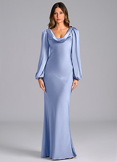 Azazie Melani Venta Final Vestido de Hielo de Satén Elástico de Corte Sirena con Manga larga image1