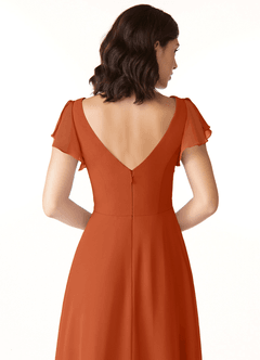 Azazie Omari Vestidos de damas de honor Vestido de Naranja Quemada de Gasa de Corte en A image6