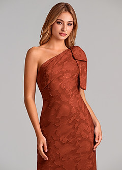 Azazie Yuanna 신부 들러리 드레스 인어 한쪽 어깨 플로럴 번아웃 바닥 길이 드레스 image7