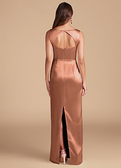 Azazie Flori Vestidos de damas de honor Vestido de Bronceador de Satén Metálico de Corte Recto con Corte Lateral image4