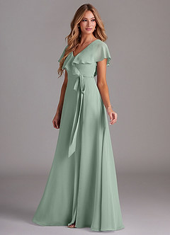 Azazie Lainey Bridesmaid Dresses Agave A-Line with Pockets Chiffon Dress image5