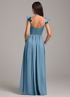 Azazie Denisse Bridesmaid Dresses Steel Blue A-Line Ruched Stretch Satin Dress image2