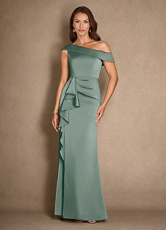 Azazie Hamptons Mother of the Bride Dresses Silver Sage A-Line Pleated Stretch Satin Dress image1