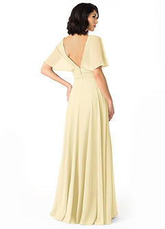 Azazie Pamela Robes de demoiselle d'honneur Robe Trapèze en Mousseline de soie Col V plissé Sorbet Citron image2