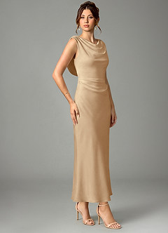 Azazie Kieryn Robes de demoiselle d'honneur Robe Sirène en Satin extensible Plissée Champagne image3