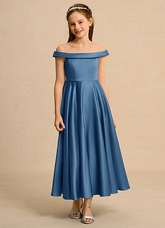 Azazie Teeny Girls Formal Sukienki dla dziewczynek sypiących kwiaty Linia A Pofałdowany Matowy satynowy Długość kostki Sukienka image6