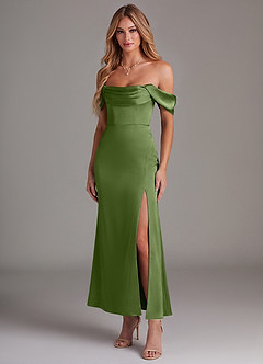 Azazie Saige Brautjungfernkleider Meerjungfrau-Linie Schulterfrei Stretch-Satin Kleid Wacholder image1